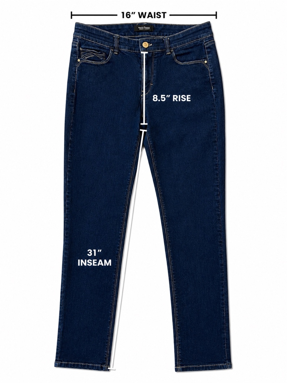 WHBM 31” Skinny Jeans in Dark Blue Denim, Classic Mid-rise, Subtle Rhinestones